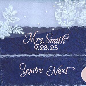 Something Blue Custom Wedding Garter Set Personalized Embroidered Navy Lace